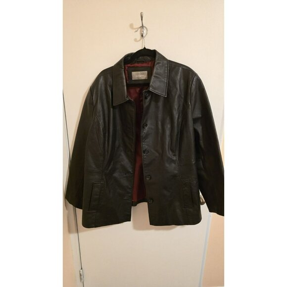 Croft & Borrow Leather Jacket Womens Size XL Black Button Down Front Fall Jacket - Picture 1 of 9